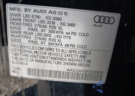 2015 Audi Q7 3.0T Premium from USA, damaged, VIN WA1LGAFE5FD020659